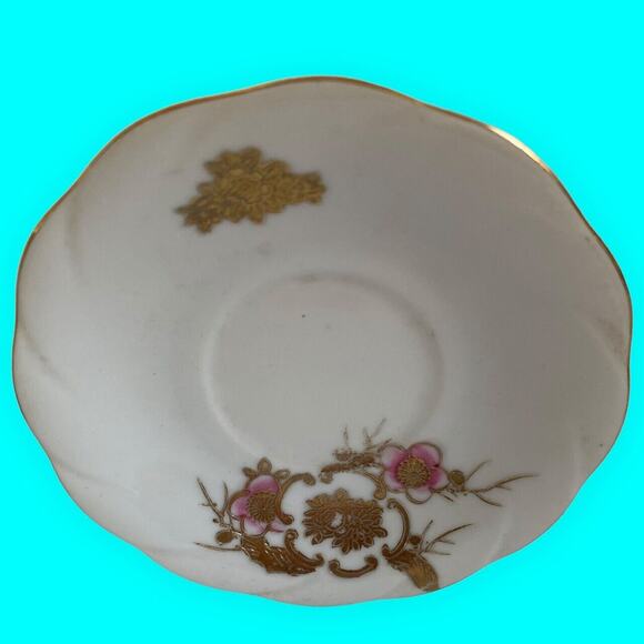 Occupied Japan Demitasse Cup & Japanese Saucer Hand Painted Pink and Gold - Picture 6 of 11